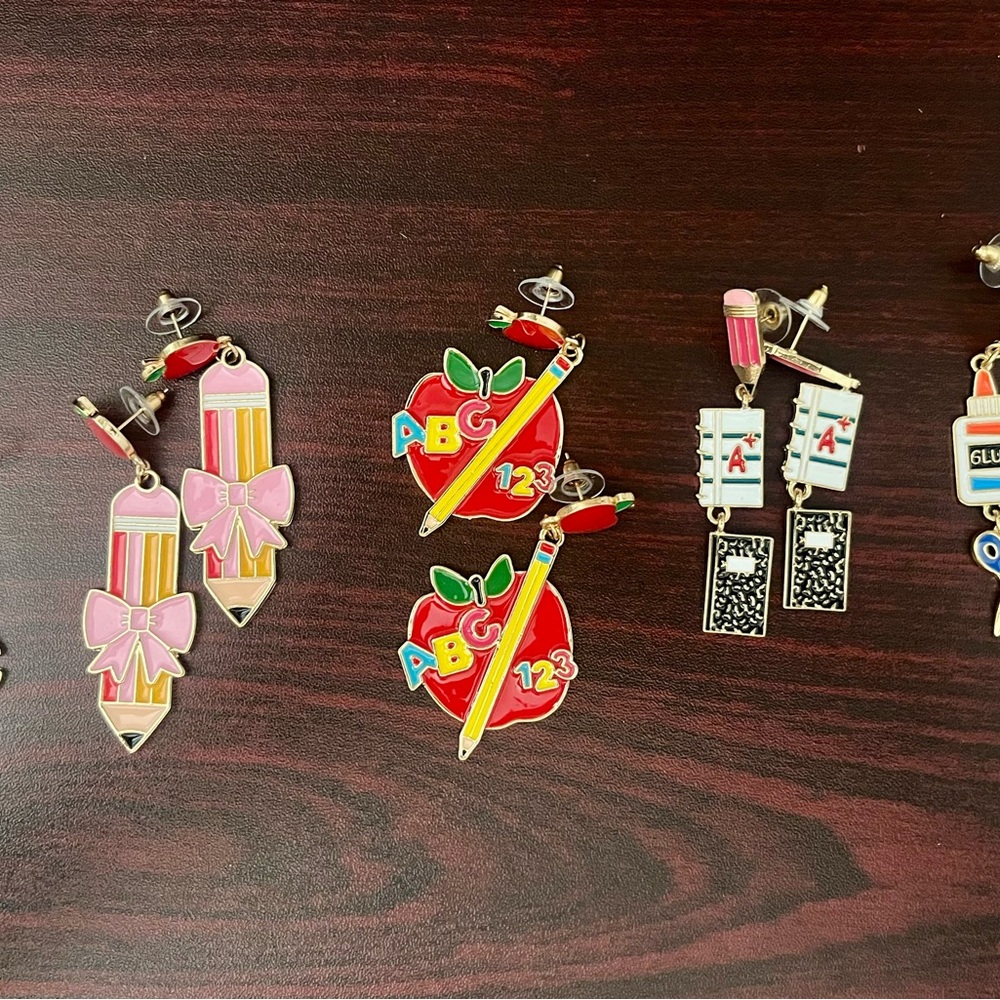 Colorful School-Themed Earrings Set